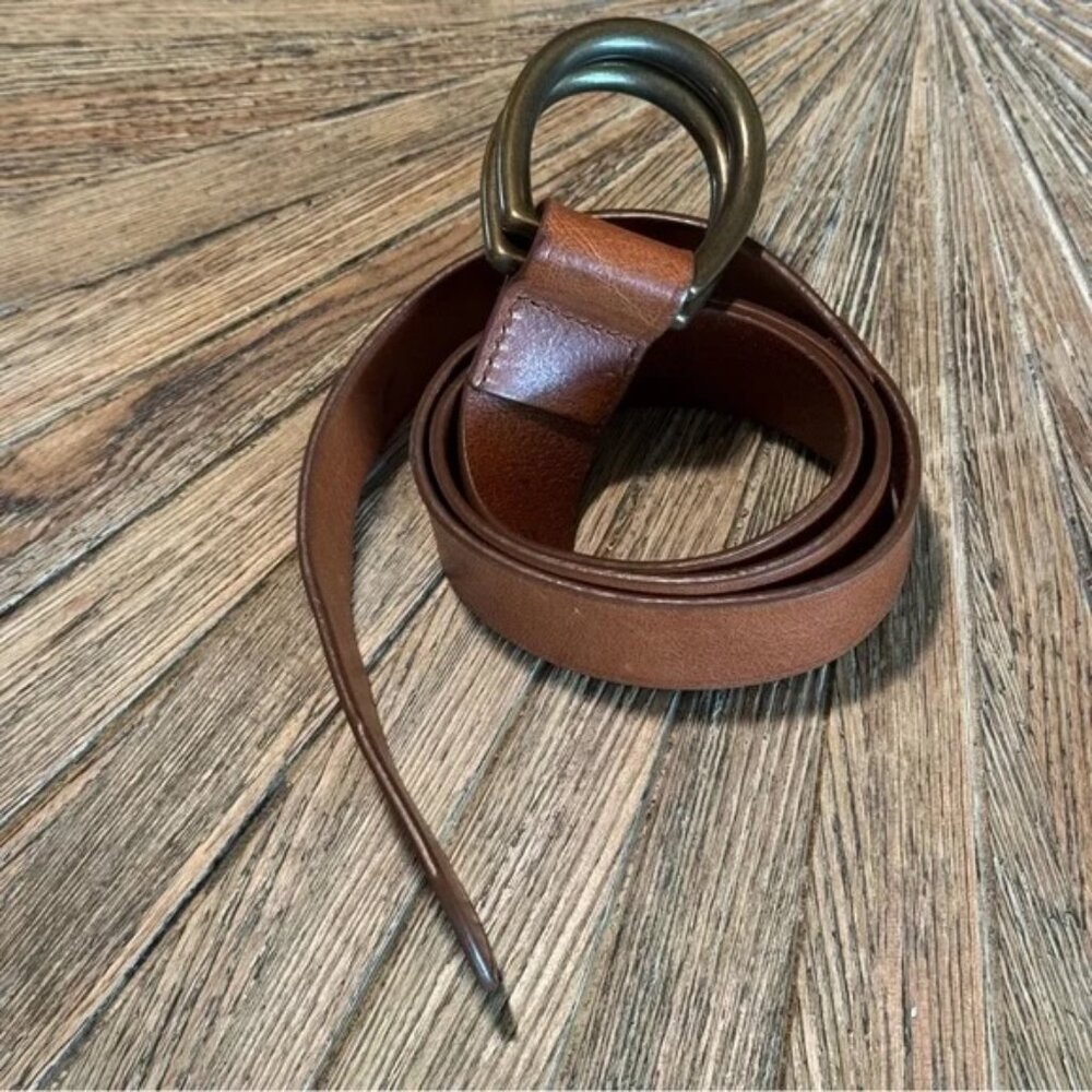 AG Adriano Goldschmied Caramel Brown Leather DRing Belt Italy Metal double brass